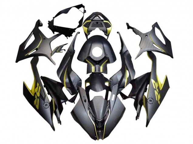 Billigste BMW S1000RR Motorrad Verkleidung 2019-2022 - Schwarz Gelb Carbon