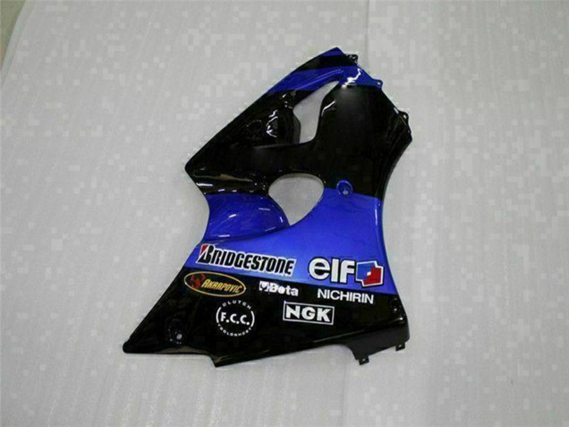 Billigste Kawasaki ZX6R Motorrad Verkleidung 2000-2002 - Blau Glanzendes Schwarz Elf Bridgestone