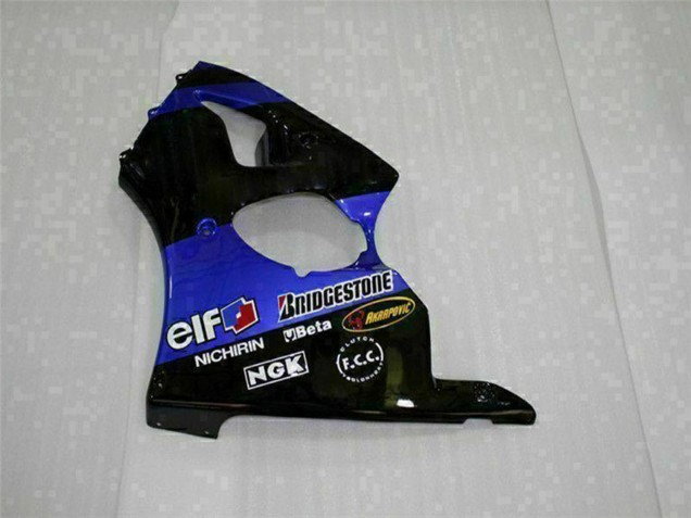 Billigste Kawasaki ZX6R Motorrad Verkleidung 2000-2002 - Blau Glanzendes Schwarz Elf Bridgestone