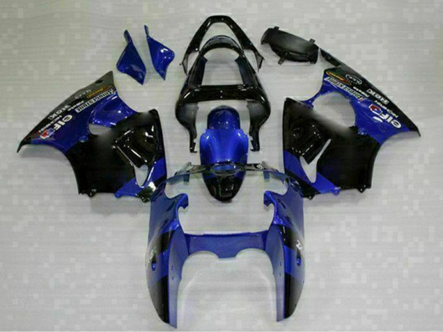 Billigste Kawasaki ZX6R Motorrad Verkleidung 2000-2002 - Blau Glanzendes Schwarz Elf Bridgestone