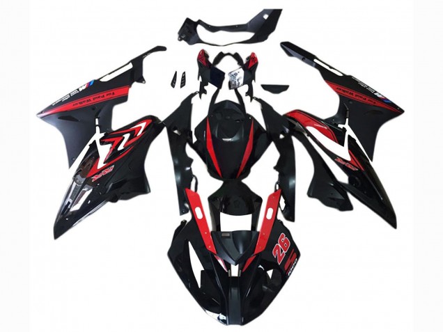 Billigste BMW S1000RR Motorrad Verkleidung 2017-2018 - Rot Glanzendes Schwarz Matt Schwarz