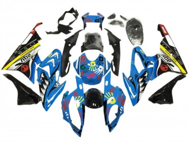 Billigste BMW S1000RR Motorrad Verkleidung 2017-2018 - Blau Gelb Schwarz Hai