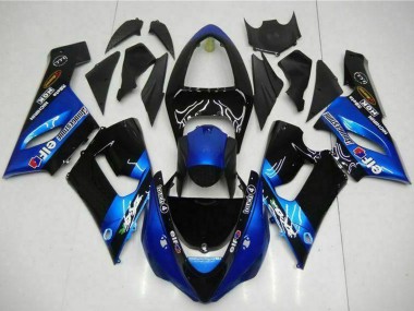 Billigste Kawasaki ZX6R Motorrad Verkleidung 2005-2006 - Blau Glanzendes Schwarz Elf
