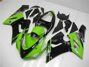 Billigste Kawasaki ZX6R Motorrad Verkleidung 2005-2006 - Grun Glanzendes Schwarz Elf
