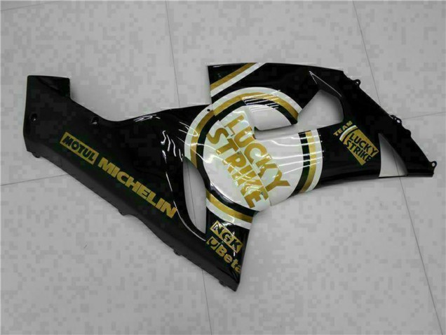 Billigste Kawasaki ZX6R Motorrad Verkleidung 2005-2006 - Glanzendes Schwarz Weiss Gold Lucky Strike