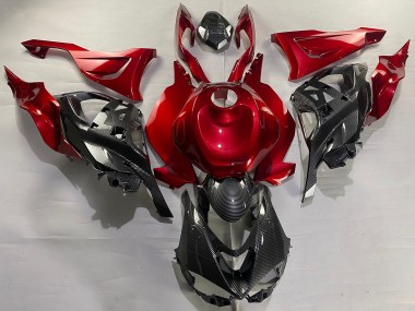 Billigste Kawasaki ZX6R Motorrad Verkleidung 2023-2025 - Rot Carbonfaser