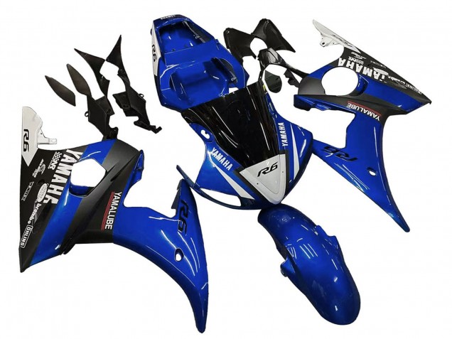 Billigste Yamaha YZF R6 Motorrad Verkleidung 2003-2004 - Blau Weiss Glanzendes Schwarz Yamalube