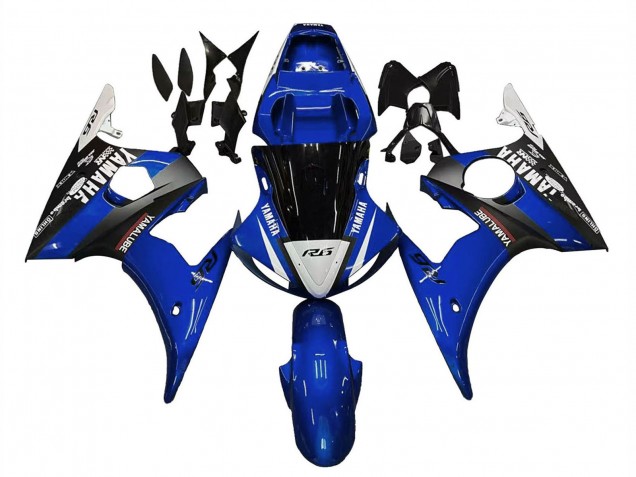 Billigste Yamaha YZF R6 Motorrad Verkleidung 2003-2004 - Blau Weiss Glanzendes Schwarz Yamalube