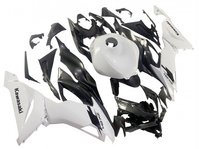 Billigste Kawasaki ZX6R Motorrad Verkleidung 2019-2022 - Weiss Schwarz Carbonfaser