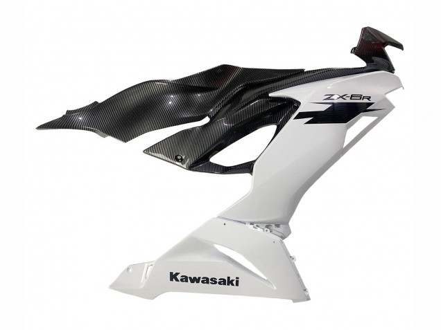 Billigste Kawasaki ZX6R Motorrad Verkleidung 2019-2022 - Weiss Schwarz Carbonfaser