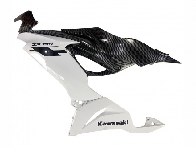 Billigste Kawasaki ZX6R Motorrad Verkleidung 2019-2022 - Weiss Schwarz Carbonfaser