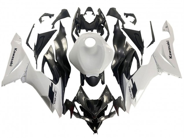Billigste Kawasaki ZX6R Motorrad Verkleidung 2019-2022 - Weiss Schwarz Carbonfaser