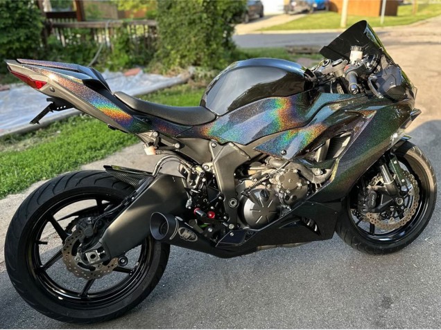 Billigste Kawasaki ZX6R Motorrad Verkleidung 2019-2022 - Schwarz Regenbogen