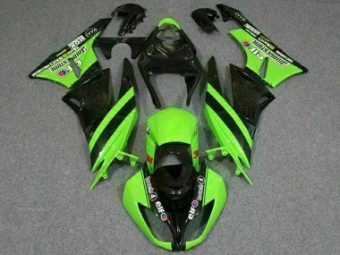 Billigste Kawasaki ZX6R Motorrad Verkleidung 2009-2012 - Grun Glanzendes Schwarz Elf Touch4 Bridgestone