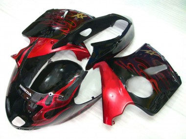 Billigste Honda CBR1100XX Blackbird Motorrad Verkleidung Kit 1996-2007 - Glanzendes Schwarz Rot Flamme