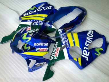 Billigste Honda CBR600 F4 Motorrad Verkleidung 1999-2000 - Blau Gelb Grun MoviStar Castrol