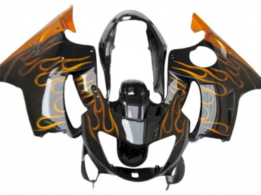 Billigste Honda CBR600 F4 Motorrad Verkleidung 1999-2000 - Glanzendes Schwarz Gold Flamme
