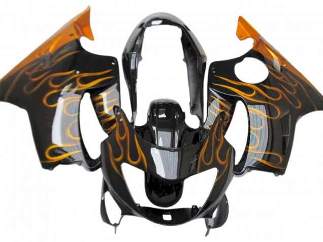 Billigste Honda CBR600 F4 Motorrad Verkleidung 1999-2000 - Glanzendes Schwarz Gold Flamme