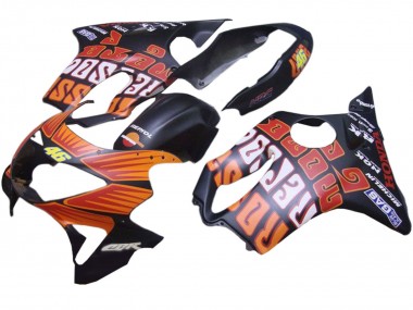 Billigste Honda CBR600 F4 Motorrad Verkleidung 1999-2000 - Matt Schwarz Orange Rossi Repsol 46