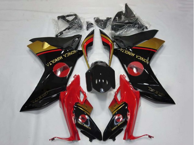 Billigste Honda CBR600F Motorrad Verkleidung 2011-2013 - Rot Gold Glanzendes Schwarz Konica Minolta