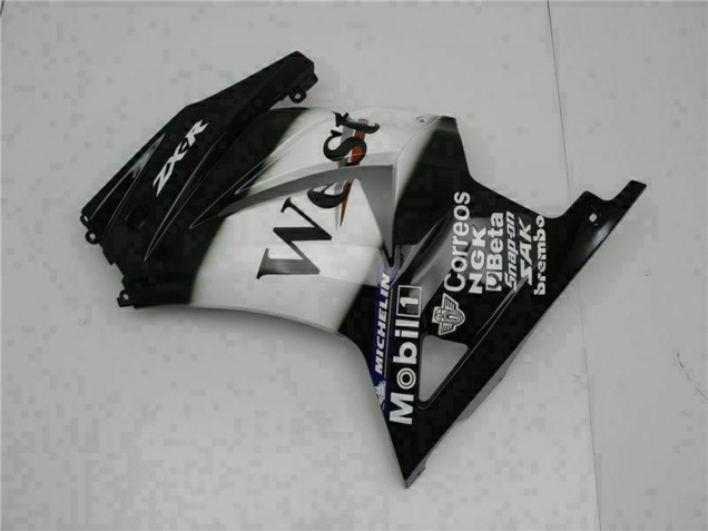 Billigste Kawasaki EX250 Motorrad Verkleidung 2008-2012 - Glanzendes Schwarz Weiss West