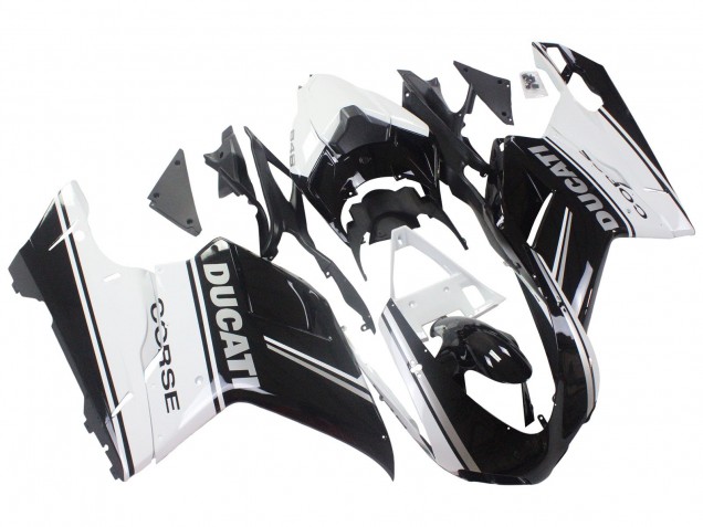Billigste Ducati 848/1098/1198 Motorrad Verkleidung 2007-2014 - Weiss Glanzendes Schwarz Corse