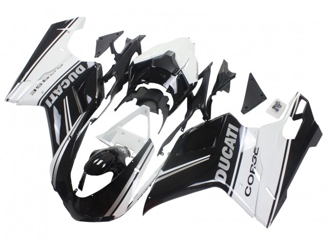 Billigste Ducati 848/1098/1198 Motorrad Verkleidung 2007-2014 - Weiss Glanzendes Schwarz Corse