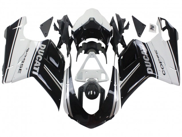 Billigste Ducati 848/1098/1198 Motorrad Verkleidung 2007-2014 - Weiss Glanzendes Schwarz Corse