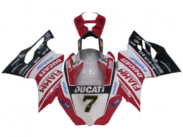 Billigste Ducati 1199 Motorrad Verkleidung 2011-2014 - Weiss Rot Glanzendes Schwarz Fiamm Valsir 7