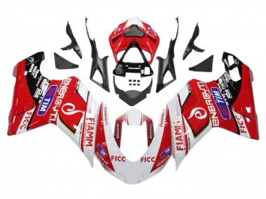 Billigste Ducati 1199 Motorrad Verkleidung 2011-2014 - Weiss Rot Glanzendes Schwarz Ficc Fiamm
