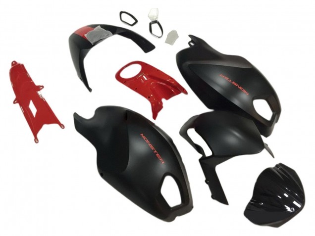Billigste Ducati Monster 696 796 1100 1100S Motorrad Verkleidung 2008-2012 - Rot Matt Schwarz Monster