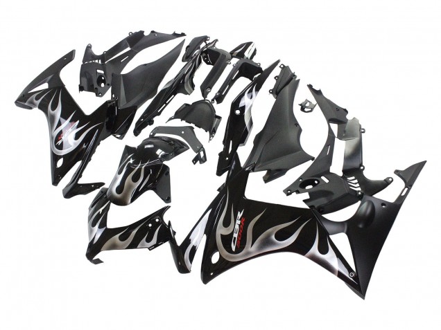 Billigste Honda CBR500R Motorrad Verkleidung 2013-2015 - Glanzendes Schwarz Silber Flamme