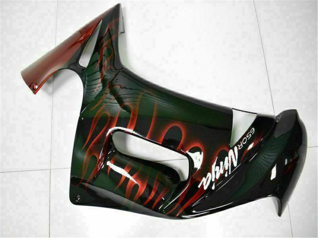 Billigste Kawasaki EX650 Motorrad Verkleidung 2006-2008 - Glanzendes Schwarz Rot Flamme