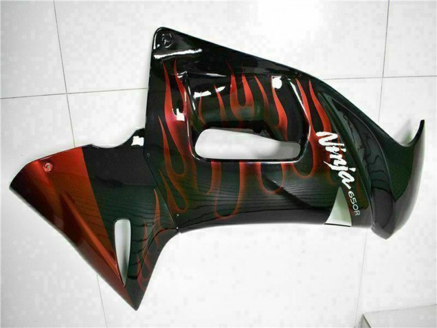 Billigste Kawasaki EX650 Motorrad Verkleidung 2006-2008 - Glanzendes Schwarz Rot Flamme