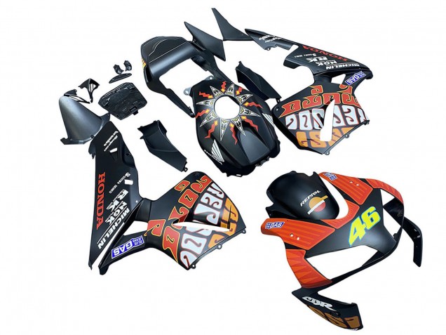 Billigste Honda CBR600RR Motorrad Verkleidung 2003-2004 - Matt Schwarz Orange Repsol Rossi 46