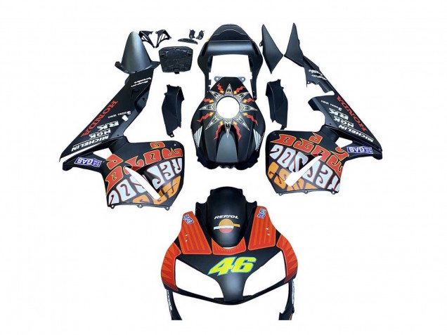 Billigste Honda CBR600RR Motorrad Verkleidung 2003-2004 - Matt Schwarz Orange Repsol Rossi 46
