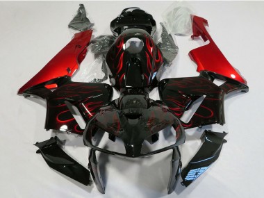 Billigste Honda CBR600RR Motorrad Verkleidung 2005-2006 - Glanzendes Schwarz Rot Flamme