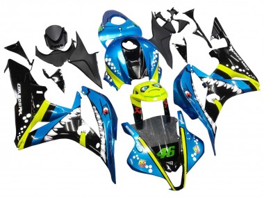 Billigste Honda CBR600RR Motorrad Verkleidung 2007-2008 - Grun Gelb Glanzendes Schwarz Hai 46
