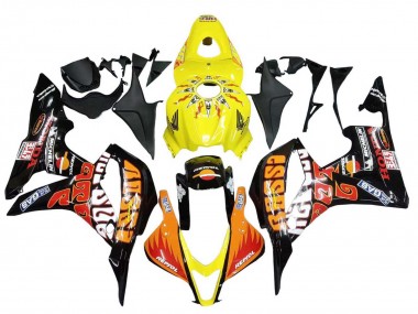 Billigste Honda CBR600RR Motorrad Verkleidung 2007-2008 - Gelb Orange Glanzendes Schwarz Rossi Repsol