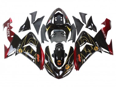 Billigste Kawasaki ZX10R Motorrad Verkleidung 2006-2007 - Schwarz Rot Gold BACARDI
