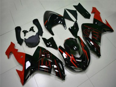 Billigste Kawasaki ZX10R Motorrad Verkleidung 2006-2007 - Glanzendes Schwarz Rot