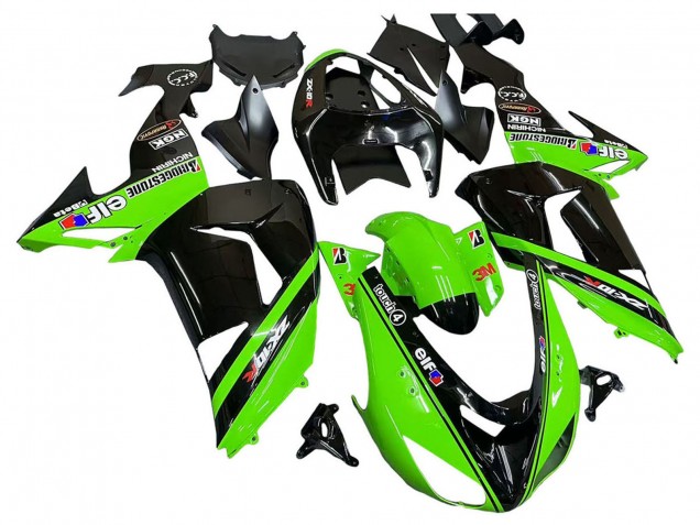 Billigste Kawasaki ZX10R Motorrad Verkleidung 2006-2007 - Grun Schwarz Elf Touch4 3M