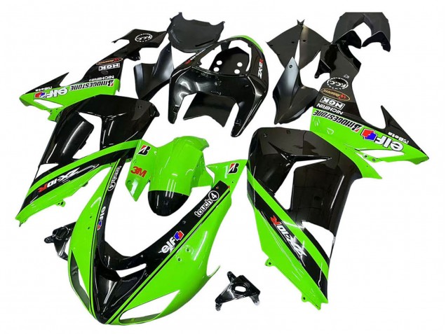 Billigste Kawasaki ZX10R Motorrad Verkleidung 2006-2007 - Grun Schwarz Elf Touch4 3M