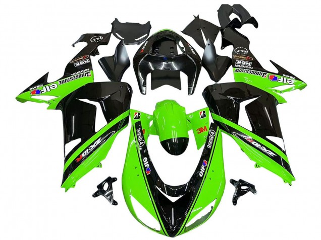 Billigste Kawasaki ZX10R Motorrad Verkleidung 2006-2007 - Grun Schwarz Elf Touch4 3M