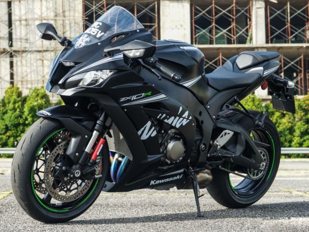 Billigste Kawasaki ZX10R Motorrad Verkleidung 2011-2015 - Matt Schwarz Weiss Grun Schnee Aufkleber