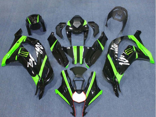 Billigste Kawasaki ZX10R Motorrad Verkleidung 2016-2020 - Glanzendes Schwarz Grun Monster