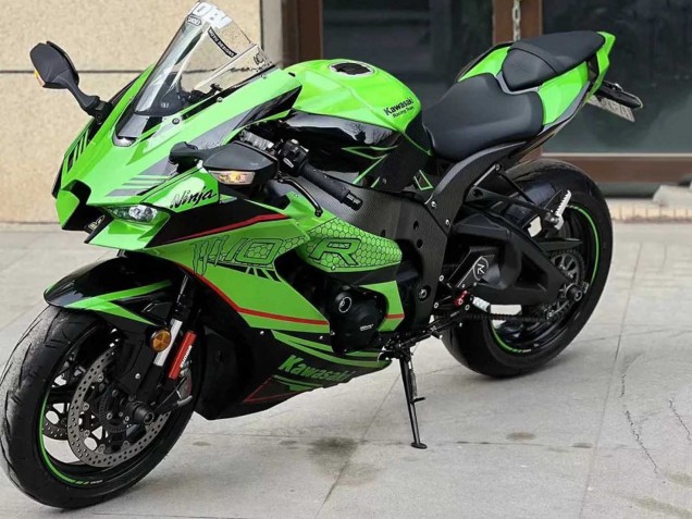 Billigste Kawasaki ZX10R Motorrad Verkleidung 2021-2025 - Grun Glanzendes Schwarz
