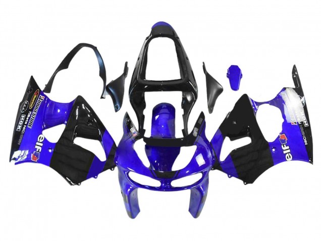 Billigste Kawasaki ZX6R Motorrad Verkleidung 1998-1999 - Blau Glanzendes Schwarz Elf Bridgestone