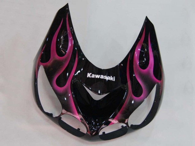 Billigste Kawasaki ZX14R ZZR1400 Motorrad Verkleidung 2006-2011 - Glanzendes Schwarz Rot Rosa Flamme