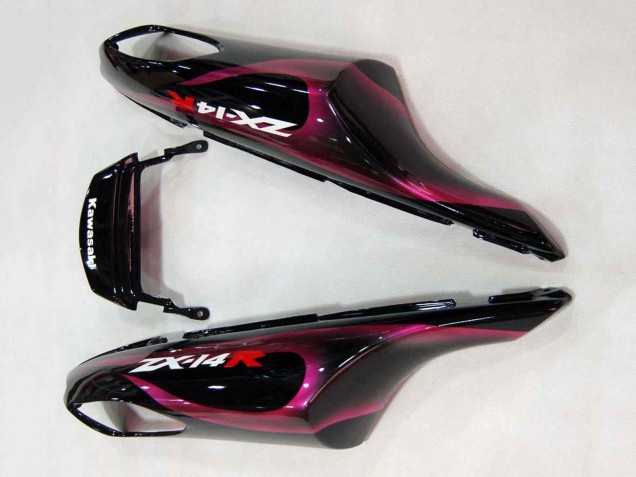 Billigste Kawasaki ZX14R ZZR1400 Motorrad Verkleidung 2006-2011 - Glanzendes Schwarz Rot Rosa Flamme
